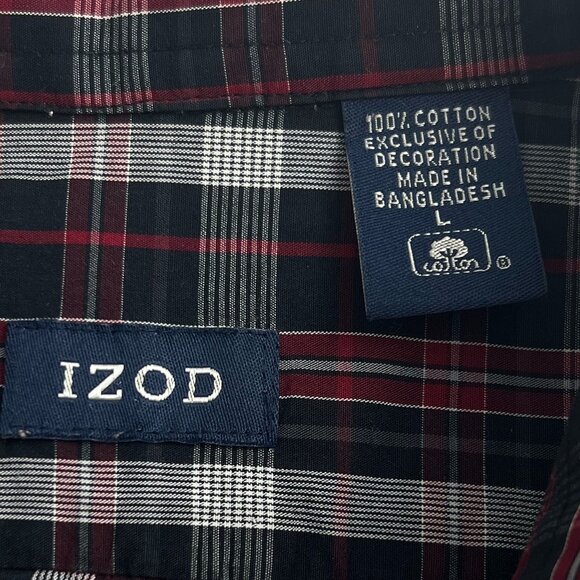 Izod Mens Button Up Long Sleeves Shirt Size L Collared Plaid Red Black Cotton - Picture 8 of 10